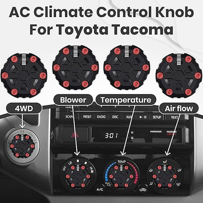 4 Pack - 2nd Gen Tacoma Accessories AC Knob Upgrade - 2005,2006,2007,2008,2009,2010,2011,2012,2013,2014,2015 Tacoma Climate Control Dial Mods Set - for Toyota Interior Replacement Kit