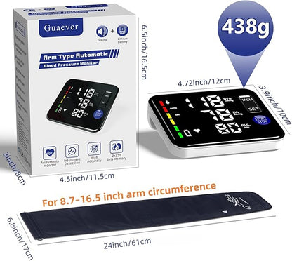 GUAEVER Blood Pressure Monitor Rechargeable Upper Arm Blood Pressure Monitors for Home Use Large Screen Bp Machine with 8.7"-16.5" Bp Cuff, 2x120 Memory, Voice Broadcast Bp Monitor (Black)