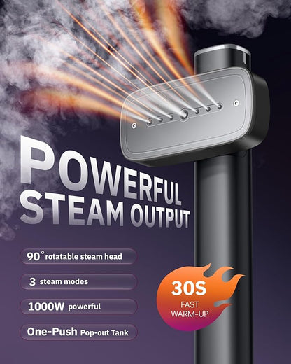 OGHom Steamer for Clothes, 110-240V Travel Steamer & Iron 2 in 1, 1000W Powerful Steam, Portable Handheld Garment Wrinkle Remover, 30s Fast Heat-Up with 3-mode Steam Control, for Global & Europe-Black