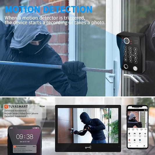 Wired Video Apartment Intercom System,Door Phone Kit,10 Inch Touch Monitor with 1080P HD Doorbell Camera,Supporting Motion Detecting 5 in 1 RFID Card Unlcking for Home Villa (2 Doorbell + 3 Monitor)