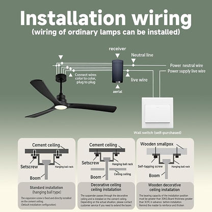Gaizw Ceiling Fans with Lights, 60 Inch Ceiling Fan with Light and Remote Control, Quiet DC Motor 3 Blade Ceiling Fan for Farmhouse Living Room Bedroom Office Indoor Outdoor(Black Fan)