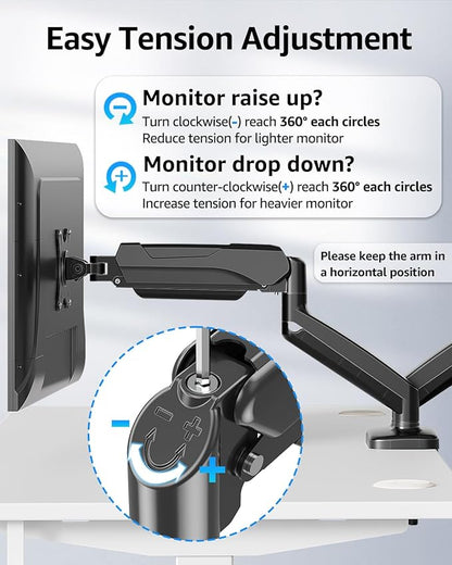 MOUNTUP Dual Monitor Stand for Desk, Monitor Arms for 2 Monitors 32 27 24 22 Inches, Height Adjustable Double Monitor Mount, VESA Mount with C-Clamp & Grommet Base, Holds 4.4-17.6lbs