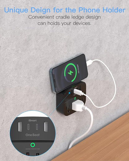 2 Pack Multi Plug Outlet Splitter with USB, Surge Protector Outlet Extender with 3 Wall Outlets 4 USB Wall Charger(2 USB C), 490 Joules, ETL Listed, Small Outlet Adapter Plug Extender for Travel,Black