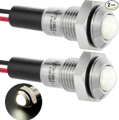 ZGSZJHF UL Listed Mini Indicator Light 8mm 0.31" Waterproof Domed Metal Stainless Steel Signal Lamp 12V-24V DC/AC Red and Green LED Light with 140mm Wire