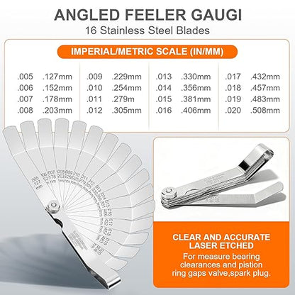 Tokyzexi 2Pcs Stainless Steel Feeler Gauge Set,32 Straight Blades Feeler Gauge&16 Pieces Angled Feeler Gauge Set, Measure Gap and Thickness for Guitar, Spark Plug, Valves Piston Measure Filler Gauge