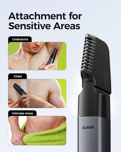 GLAKER Beard Trimmer for Men,Cordless Hair Trimmer,Electric Razor with Interchangeable Magnetic Attachments for Hair Body Facial Trimming,6 in 1 Men Gromming Kit with Storage Bag and Beard Bib Apron