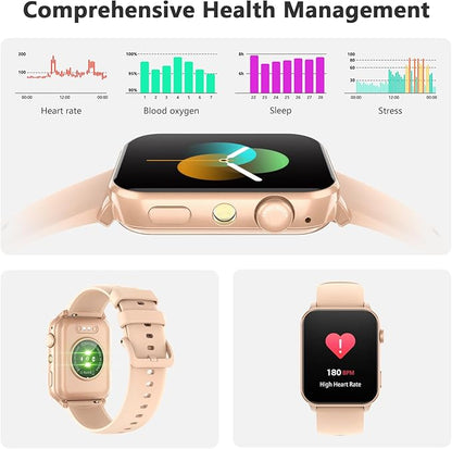 Blackview Smart Watch for Men Women,1.91" HD Touchscreen Fitness Watch with Flashlight, Bluetooth Notifications/Make Calls, Heart Rate/Sleep Monitor/2 Straps, Fitness Watch for Android/iPhone