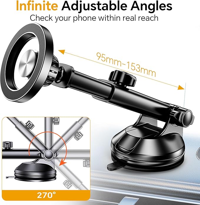Coolpow for MagSafe Car Mount【Windshield+Vent+Dash】Magnetic Phone Holder for Car Phone Holder Mount Cell Phone Holders for Your Car Accessories Suction Cup Stand for Garmin GPS Fit iPhone 16 15 14 13