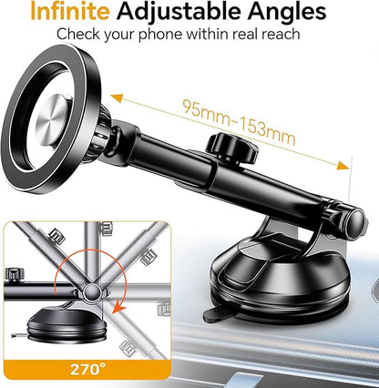 Coolpow for MagSafe Car Mount【Windshield+Vent+Dash】Magnetic Phone Holder for Car Phone Holder Mount Cell Phone Holders for Your Car Accessories Suction Cup Stand for Garmin GPS Fit iPhone 16 15 14 13
