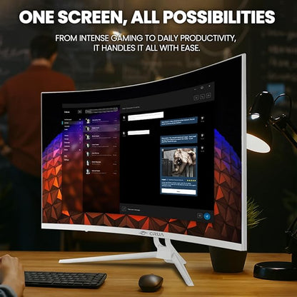 CRUA 32" Curved Gaming Monitor, 144Hz/160Hz 4K UHD(3840 * 2160P) 1500R VA Screen, Supports AMD Freesync, 120% sRGB, Built-in Speakers, RGB Lighting, Wall Mountable Installs(HDMI 2.1/DP 1.4)-White