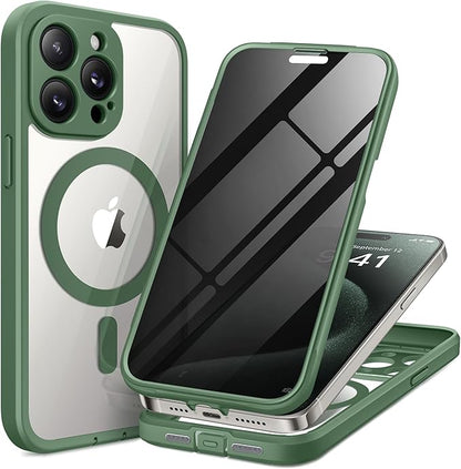 Magnetic for iPhone 15 Pro Case, Compatible with MagSafe, Built-in Privacy Screen Protector and Camera Protection, Anti Spy Full Body Dustproof Shockproof Hard Phone Case 6.1", Pine Green