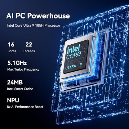 GEEKOM GT1 Mega AI Mini PC with 14th Gen Intel Ultra 9 185H, 16GB DDR5(Up to 96GB), 1TB NVMe SSD, Mini Desktop Computer Windows 11 Pro, Intel Arc GPU/Dual 2.5G LAN/WiFi 7/BT 5.4/USB4/3-Year Warranty