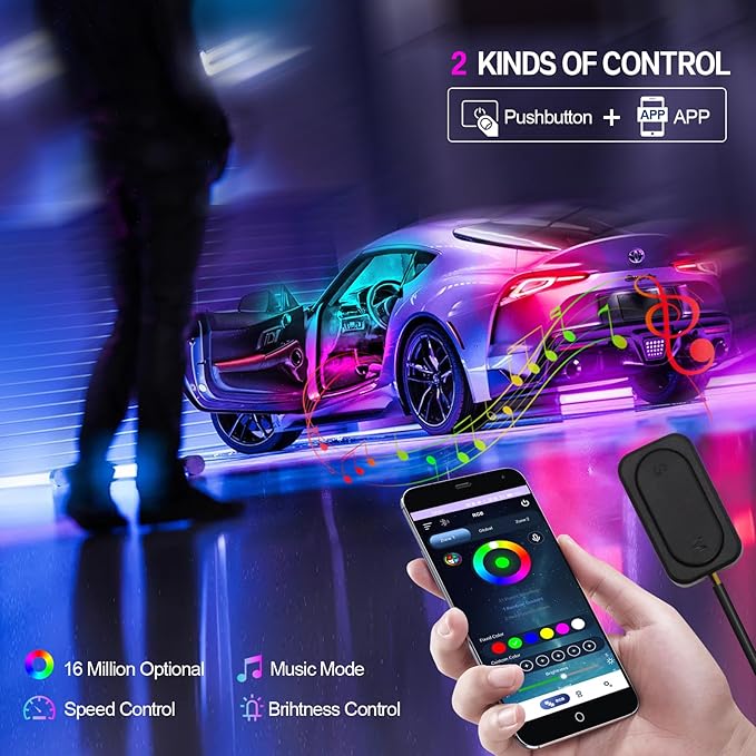 New Version Dreamcolor Acrylic Interior Car Lights 6 in 1 RGB LED Strip Lights with APP Control Zoned Control System 252 Color Modes DIY Fiber Optic Ambient Lighting Kits Music Car Neon Lights