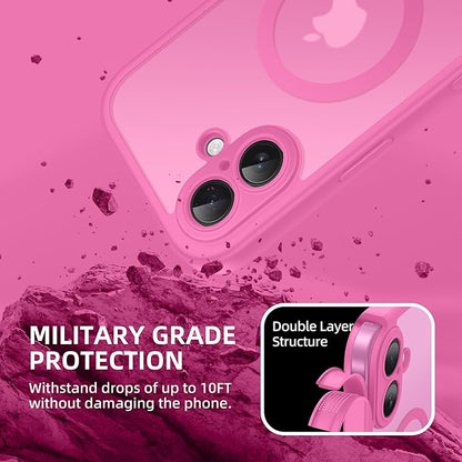 BERFY Magnetic for iPhone 16 Case, Compatible with MagSafe, Built-in Privacy Screen Protector and Upgraded Camera Protection, Anti-Spy Full Body Shockproof Phone Case for 16 6.1", Peony