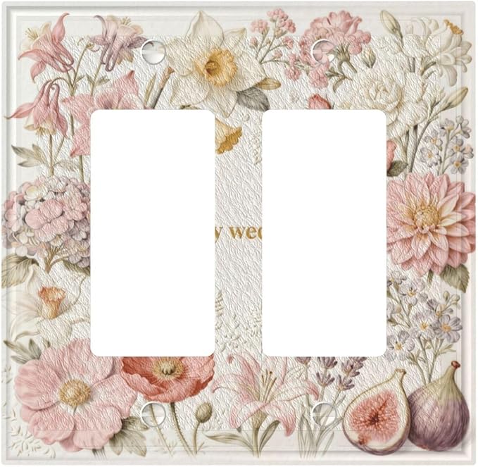 Bvtewkhz Floral Plant Watercolor Flowers 2 Gang Double Rocker Decorative Outlet Covers Light Switch Plate Electrical Receptacle Switchplate For Bathroom Kitchen Bedroom