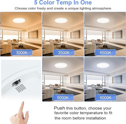 hunhun 16 Inch Dimmable LED Flush Mount Ceiling Light 4800LM Round Light Fixture 5 Color Temperature Selectable Super Slim Large Flat Ceiling Lamp for Living Dining Room White