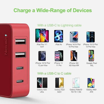 Nekmit USB C Charger, Thin Flat 52W 4-Port Fast Wall Charger with Two 20W Power Delivery and 2 USB Port for iPhone 13/13 Mini/13 Pro/13 Pro Max, Galaxy, Pixel, iPad Pro, AirPods Pro and More, Upgraded