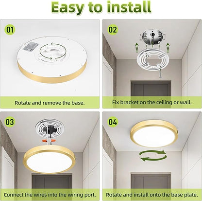 hykolity 9 Inch Selectable CCT LED Round Flat Panel Light, 18W 1800LM 3000K/4000K/5000K, Edge-Lit Flush Mount Ceiling Light Fixture for Kitchen, Bedroom, Laundry and Closet Room, Gold