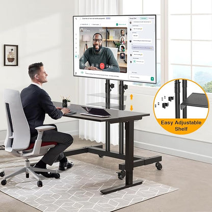 TVON Rolling TV Stand for 32-83 inch Flat Screen/Curved TVs up to 110 lbs, Height Adjustable Portable TV Stand on Wheels with Metal Laptop Shelf, TV Stands for Living Room, Home and Office Use