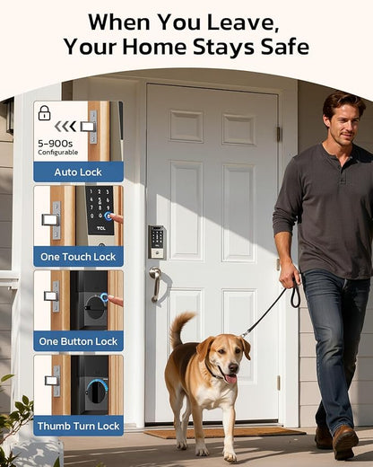 TCL D2 Pro Smart Lock with Palm Vein Recognition, 10000mAh Rechargeable Battery & Wi-Fi, Keyless Entry Door Lock, IP55 Weatherproof, Built-in Doorbell, Auto Lock, Brushed Nickel