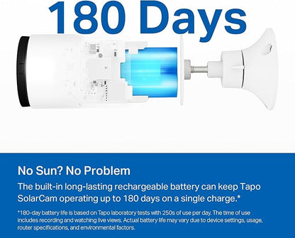 Tapo TP-Link SolarCam C402 Kit, Outdoor Battery Camera w/Solar Panel Base, Wireless, 1080P, Free Person Detection, SD/Cloud Storage, Color Night Vision, No Hub Needed, Works w/Alexa