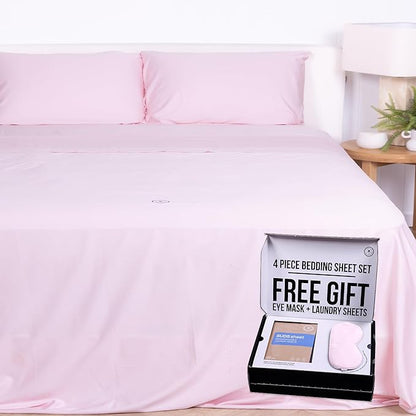 THE LAD COLLECTIVE 3.0 Queen Bedding Set - 4 -Piece Bedset w/Fitted Sheet, Top Sheet & 2 Standard Pillowcases [Duvet Not Included] - Bamboo-Cotton - Grand Canyon Collection Soft Pink