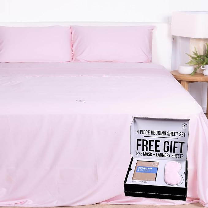 THE LAD COLLECTIVE 3.0 California King Bedding Set - 4-Piece Bedset w/Fitted Sheet, Top Sheet & 2 Standard Pillowcases [Duvet Not Included] - Bamboo-Cotton - Grand Canyon Collection Soft Pink