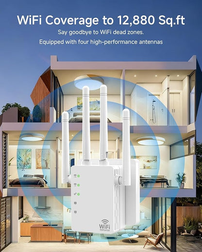 WiFi Extender,Dual Band (5GHz + 2.4GHz) WiFi Booster for Home, Covers Up to 12,880 Sq.Ft and 105 Devices, WiFi Repeater with Ethernet Port, Quick Link,3-Min Easy Setup