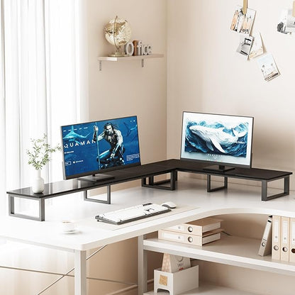 aboxoo 47" TV Riser with Light for 32-60 inch TV, TV Riser Stand Shelf, Tabletop TV Stand Riser, Computer Monitor Table for Home Living Room, Study Office (Black)
