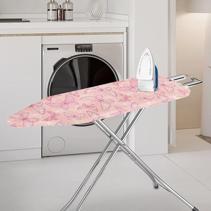 ZCFYGDX Breathable Ironing Board Cover Decor, Resist Scorching & Staining, 15x48 Wear & Soil Resistant Covers, Elastic Edges,3 Fasteners,Anti-Scorch Polyester Butterfly Pattern Pink Print