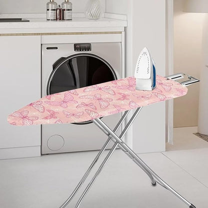 ZCFYGDX Breathable Ironing Board Cover Decor, Resist Scorching & Staining, 15x48 Wear & Soil Resistant Covers, Elastic Edges,3 Fasteners,Anti-Scorch Polyester Butterfly Pattern Pink Print