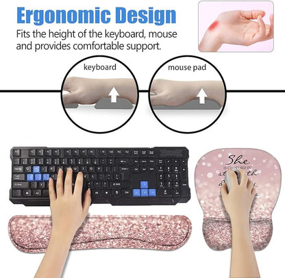 ERWYTYIOI Ergonomic Mouse Pad Wrist Support and Keyboard Wrist Rest Set with Coasters, Non-Slip PU Base, Easy Typing & Pain Relief for Computer Laptop Home Office, Bible Verses Proverbs 31:25