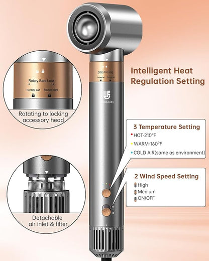 Hair Dryer Brush, webeauty 5 in 1 Professional Hot Air Styling, High-Speed Negative Ionic Hair Dryer Fast Drying, Multi Hair Styler with Air Curling Iron, Volumizing, Straightening (Grey Gold)