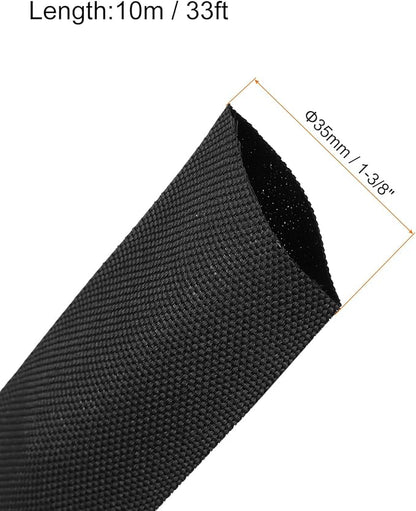 MECCANIXITY Braided Cable Sleeves Heat Shrinkable Fabric Sleeving, 1 3/8" 33ft Black 2:1 Ratio Heat Shrinkable Cord Protector for Harness Cable, Network Cable Protection, Cable Management