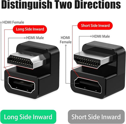 AGVEE 2 Pack (Long Side Inward) 180 Degree Angled HDMI Male to HDMI Female Adapter, U-Shaped 8K@60HZ Converter Coupler Connector Extender for Portable Display Monitor Accessories, Black