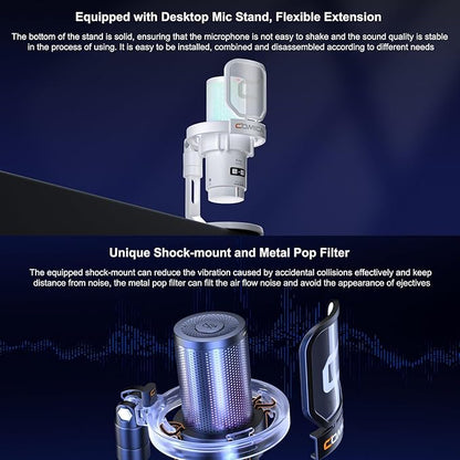 COMICA Uni Pro D Wireless USB Microphone for Computer and Smartphone,48kHz/24bit RGB Cardioid Condenser Gaming Mic for Podcasting,Streaming,Recording,Music Creation,with Desktop Stand-Black