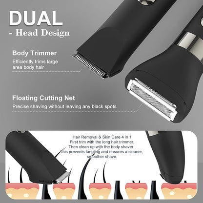 Hatteker 4 in 1 Multifunctional Dual - Head Body Hair Trimmer for Men, IPX7 Waterproof Groin & Body Hair Groomer, Rechargeable Body Electric Shaver Razor