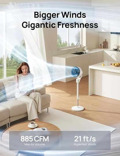 Dreo Fan for Bedroom, 80° Oscillating Standing Fan, 25dB Quiet, 80ft Pedestal Fans for Home Office, 90° Manual Vertical, 3 Speeds, Remote, 34-41" Adjustable Height, Air Circulator