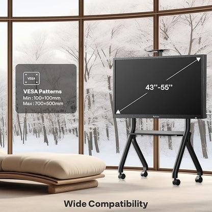 Sylvox Rolling TV Stand for 43-55 Inch Outdoor TVs, Mobile TV Cart Floor TV Stand Max Load 88LBS, 360° Locking Wheels, Max VESA 700x500mm, Not Suitable for Outdoor TVs More Than 55 inches