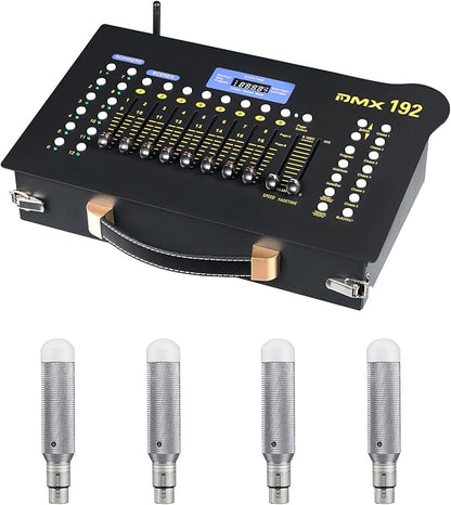 CaalLogt DMX512 Controller Stage DJ Light Console Lighting Mixer Board Console Wireless DMX Transmitter Receivers Set 192 Channels for Party DJ Disco Lights Show Night DJs KTV Bars Moving Heads