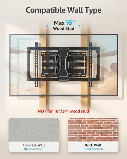 MOUNTUP Ultra Slim TV Wall Mount for Most 37-90 inch TVs, 1.1" Thin Low Profile Full Motion TV Mount Bracket, Dual Swivel Articulating Arms with Tilt, Fits 16" Studs, Max VESA 600x400mm Holds 132lbs