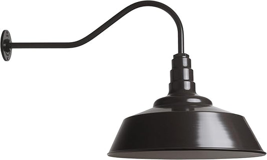 Steel Lighting Co. Large Outdoor Barn Light | Gooseneck Light Fixture | Made in America from 18-Gauge Steel | 20" Dome | 23" Gooseneck Dark Bronze Exterior/White Interior