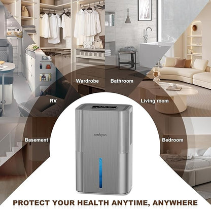 Aerbyon Dehumidifiers for Home 95 OZ Water Tank(1000 sq. ft) Dehumidifier for Bathroom with Auto Shut Off,7 Colors Light, Quiet Sleep Mode Dehumidifier for Bedroom, Basement, RV, Closet