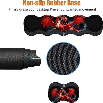 4 in 1 Ergonomic Keyboard Wrist Rest & Mouse Pad Wrist Rest Set, Large XXL Gaming Desk Mat 31.5"x 11.8" with Non-Slip Base, Memory Foam for Home Office Study Gaming, Red Dragon