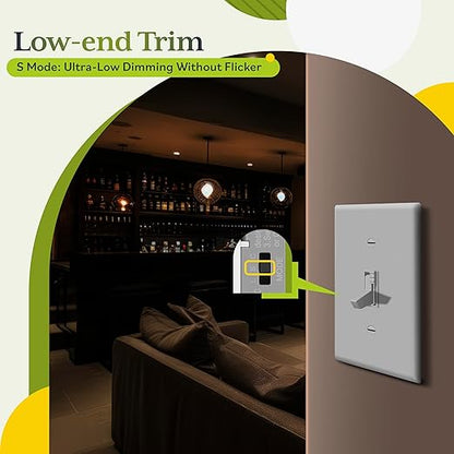 TG Toggle Dimmer Switch for LED, CFL, Incandescent Bulbs, Single-Pole or 3-Way, 2-Wire, No Neutral Required, Quiet Glide, UL-Listed, Wall Plate Included, White, 10-Pack