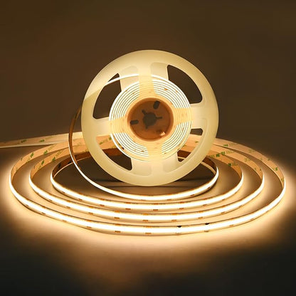TUNICHX COB LED Strip Lights DC 12V LED Strip Flexible Super Bright LED Strips,16.4ft 3000K Warm White,CRI 90+,2400LEDs High Density Uniform Light for Home Room Decor (No Adapter or Controller)