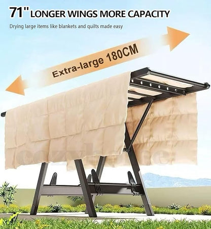 Heavy Duty Clothes Drying Rack Foldable –71" Extra Large Clothes Airer Drying Rack, Extra-ThickMetal Laundry Dryer Stand with Wheels, Free-Standing Design Indoor & Outdoor Use, 71inchx17.7inch