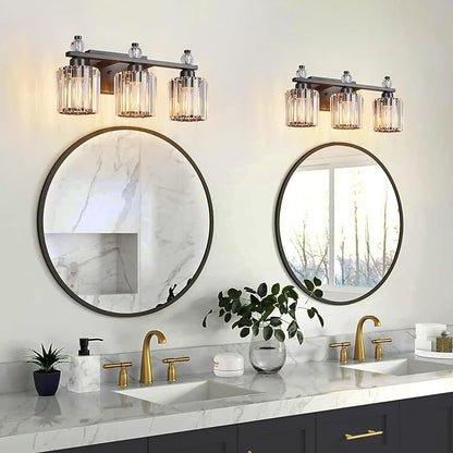 FDPBY Bathroom Vanity Lights 3-Light Sand Black Modern Crystal Vanity Light Fixtures Over Mirror Crystal Bathroom Vanity Lighting Fixtures
