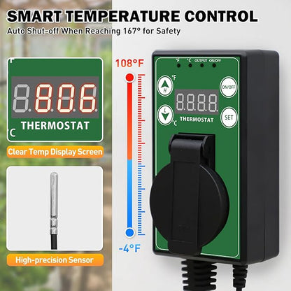 COOS BAY Digital Thermostat Controller -4 to 108°F, Temperature Control for Greenhouse Heater, Heat Mat, Grow Tent, Garage, Reptile Enclosure, Homebrew, Seedling, 15A/1500W, Green, 1 Pack