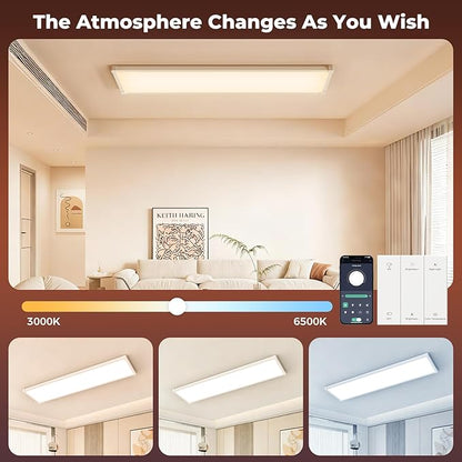AIKVSXER 1 Pack 1x4 FT LED Flat Panel Light Surface Mount, with Wireless Switch & App Control, Night Mode, 50W 5500LM, 3000K/4000K/6500K, Ultra-Thin LED Light for Office Home,120-277V - White
